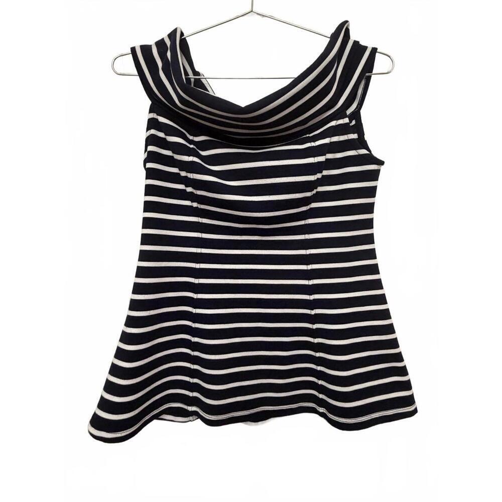Maeve by Anthropologie off-the-shoulder top in navy blue and white stripes